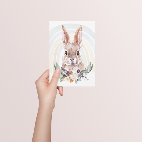 Watercolor Floral Bunny Wall Art Illustration Print Poster Card Unframed - Picture 6 of 14